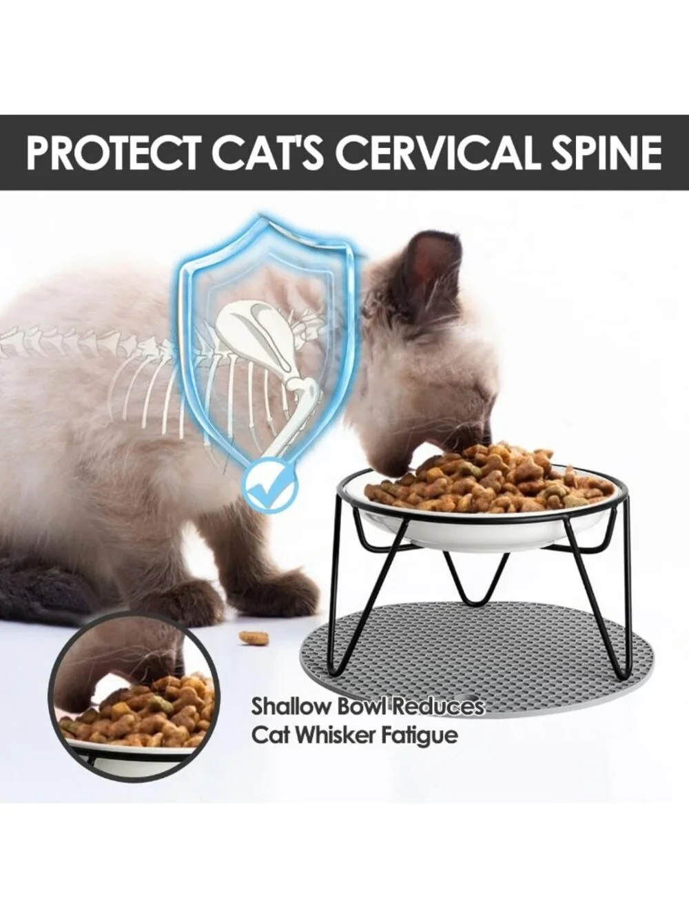Elevated Cat Bowls Set - Ceramic Dishes with Metal Stand, Whisker Friendly